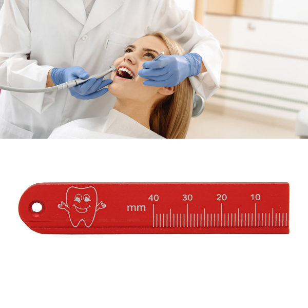 Endodontisk lineal Højtemperaturbestandig metal dental målelineal til tandlæger Rød