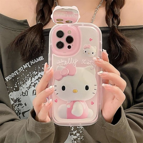 Sanrios Kawaii 3D Hello Kittys iPhone12 11promax Sött tecknat telefonfodral iPhone13 telefonfodral Sminkspegel Födelsedagspresent XsMax.pa