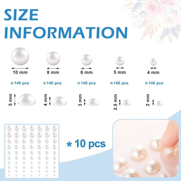 700 kappaletta 4, 5, 6, 8, 10 mm litteitä puolitimantteja itseliimautuvalla takapuolella, sekoitettuja kokoja