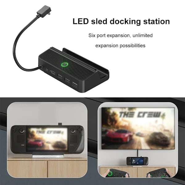 Steam Deck Dock 6 i 1 Steam Deck Dockningsstation Stativ Tilbehør 3*USB 3.0 HDMI 4K@60Hz Gigabit Ethernet 1000Mbps PD 60W Hub
