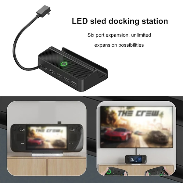 Steam Deck Dock 6-i-1 Steam Deck Dockningsstation Stativ Tillbehör 3*USB 3.0 HDMI 4K@60Hz Gigabit Ethernet 1000Mbps PD 60W Hub