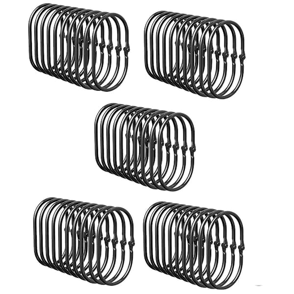 Duschdraperiringar, Duschdraperikrokar, Svarta Duschdraperikrokar Rostfria, Anti-Drop