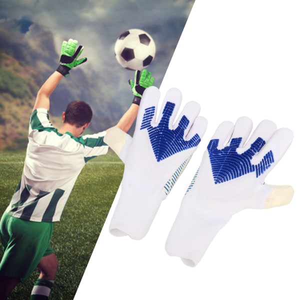 Et par fodboldmålmandshandsker med stærkt håndfladegreb Fingerbeskyttelse Skridsikret latex og nylon åndbar fodboldmålmandshandske 6