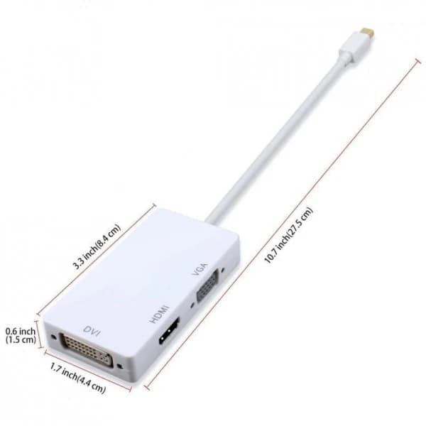 Thunderbolt Mini DP displayport til HDMI DVI VGA, 3 i 1, til Macbook
