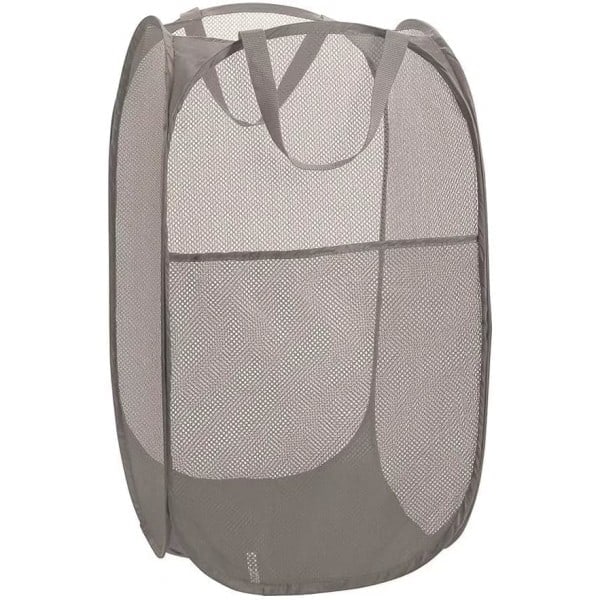 75L Deluxe Stark Mesh Pop-up Tvättkorg med Sidoficka för Tvättstuga Badrum Barnrum Studentboende eller Resa (Grå, 36x36x60cm)
