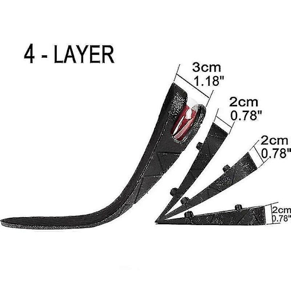 Unisex 3cm, 5cm, 7cm eller 9cm hælhøyde økende sko løft innleggssåler (svart 4 Layer(9cm)