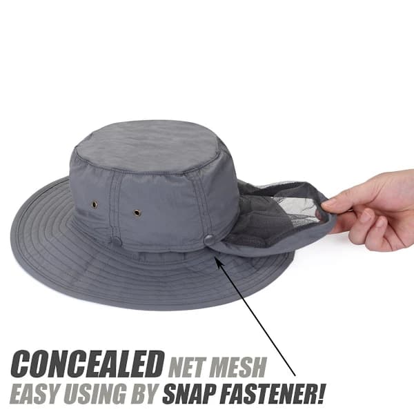Hode Mesh Hatt, Jakt Hatt Solhatt Bøttehatt med Skjult Mesh, Solhatt