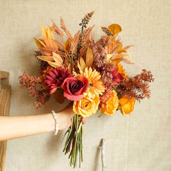 Kunstig blomst falsk blomsterbuket falske efterårs appelsinblomster til bryllup hjemindretning bryllupsfest blomsterarrangement havekontorfest