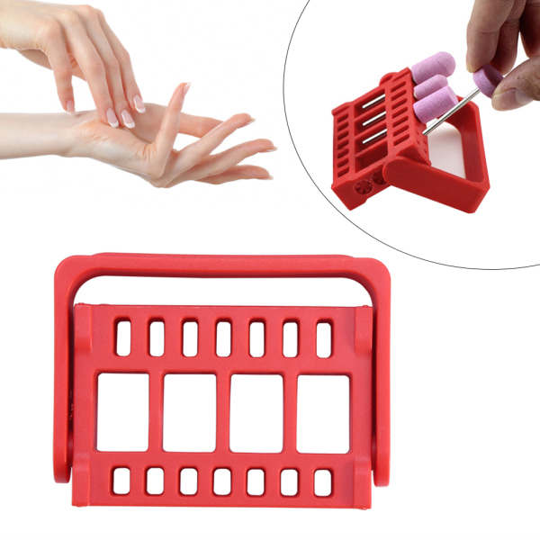 Sømborehoveder Bits Holder Manicure Organizer Box Container til slibning Bits Display Rød