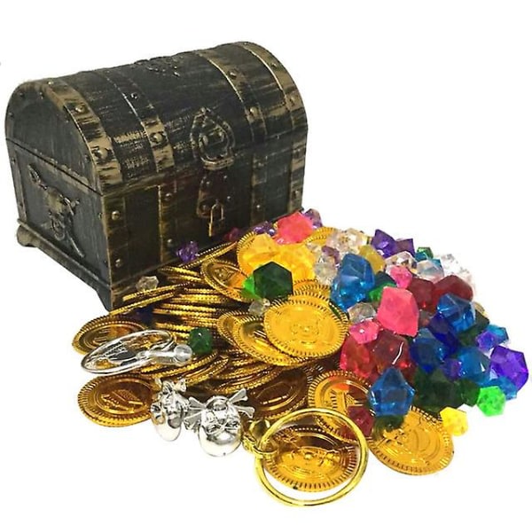 100 st Pirate Treasure Chest Toy Kit Antik Big Treasure Chest Pirate Box Treasure Jewels Pirate Gold Coins（A）