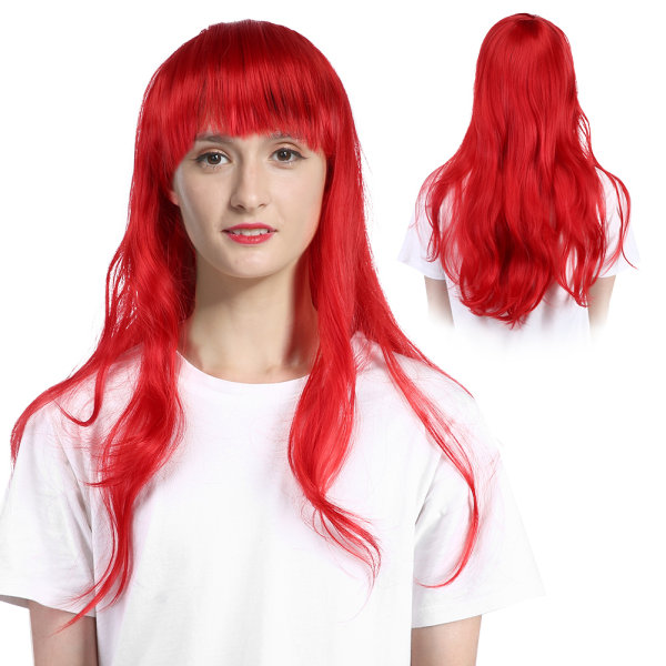 Långa lockiga vågiga peruker kvinnor syntetiskt hår Peruker med lugg för fest Cosplay 70cm Burgund