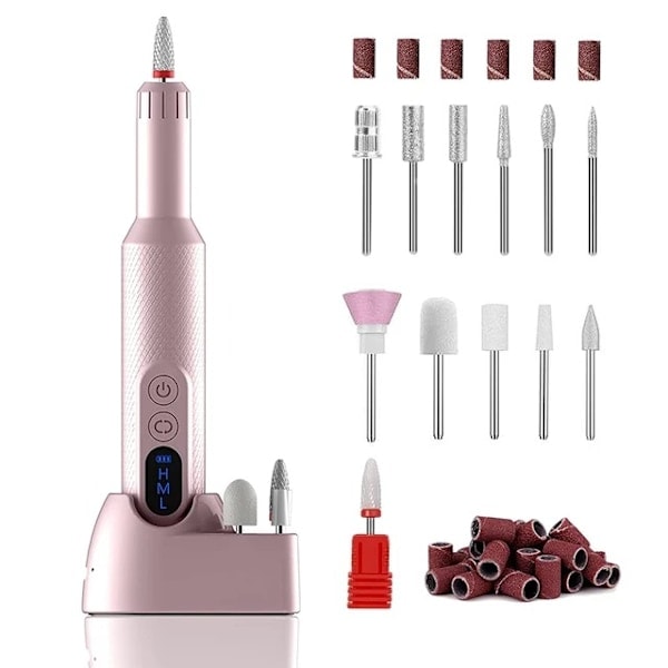 Elektrisk Nagelfil, Sladdlös Akryl Nagelsats Med Keramiska Nagelfräsar, Slipband, Bärbar Laddningsbar E-fil Set För Akryl Gelénaglar, Manikyr