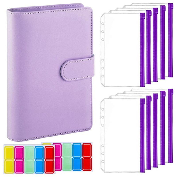 A6 Læder Binder Cover 6 Ringe Budget Binder Kontant Konvolut Pengebesparende Binder Black