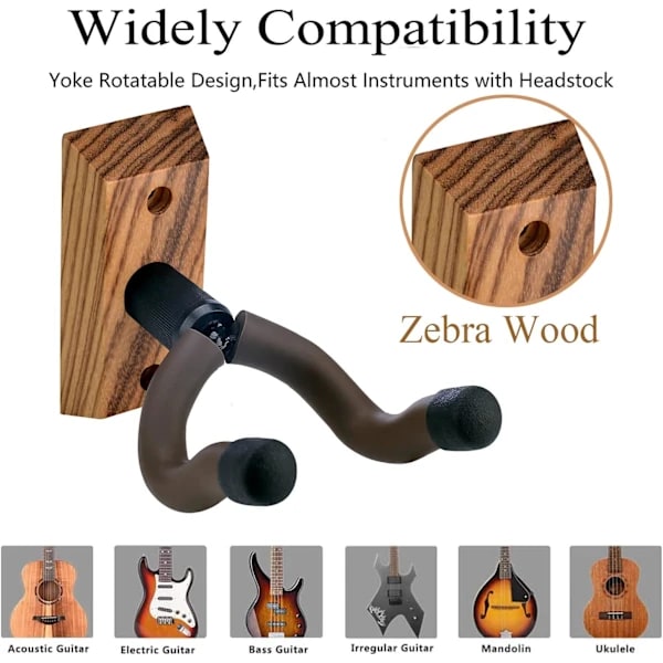Gitarr Väggfäste Zebra Hårdträ Gitarr Ukulele Väggfäste Gitarrhängare Vägghållare Stativ för Akustisk Elgitarr Bas Banjo Mandolin