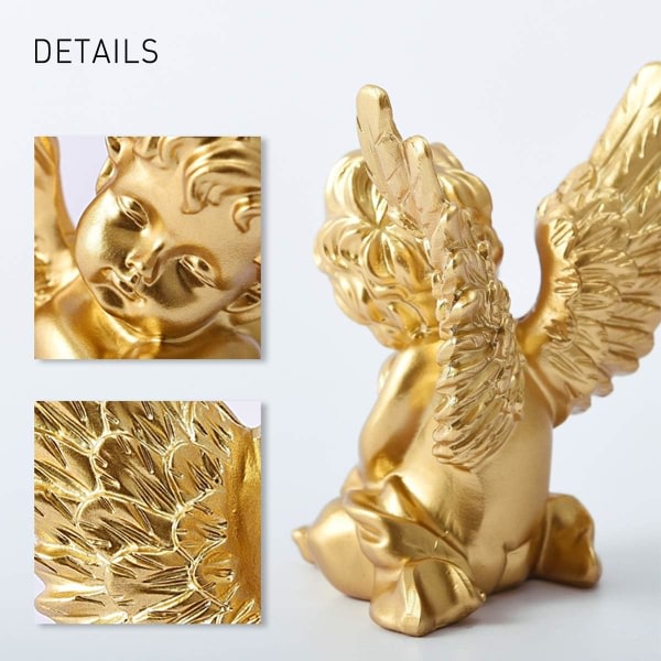 Setti 2 Gold Angels Resin Cherubs Staty Staty, sisustus ulkona koti puutarha koriste