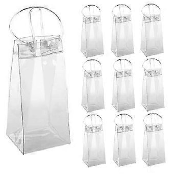 Förpackning med 10 vinkylarpåsar, ispåse, transparent PVC, bärbar vinflaskkylarpåse, champagneispåse med handtag