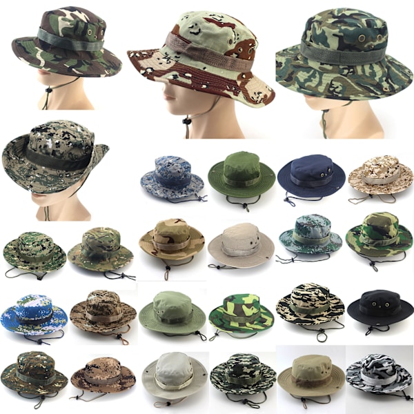 Män Casual Mössor Bred Rand Cap Militär Camo Hatt Army Green - Chino Camo