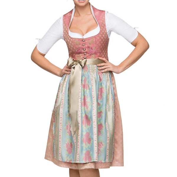 Tysk Oktoberfest-dräkt för kvinnor Dirndl traditionell bayersk ölfestival karneval Fraulein cosplay piga klänning outfit -hg rosa Pink Pink XL