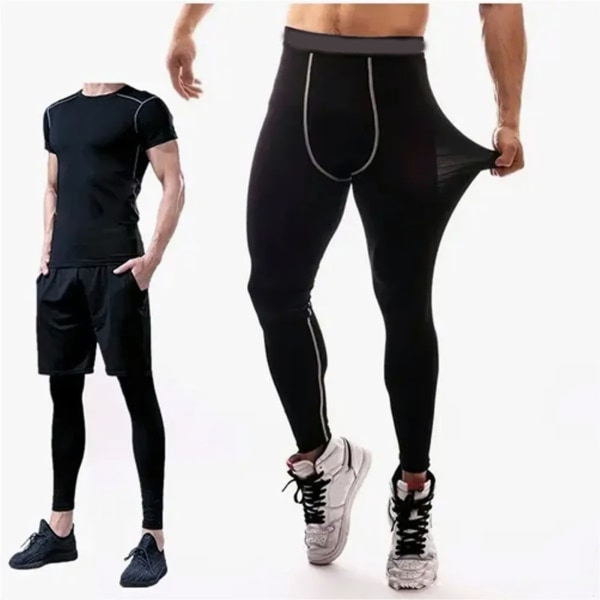Kompressionsbyxor för män Elastiska män Workout Leggings Snabbtorkande Athletic Workout Löpartights Grey Line XL