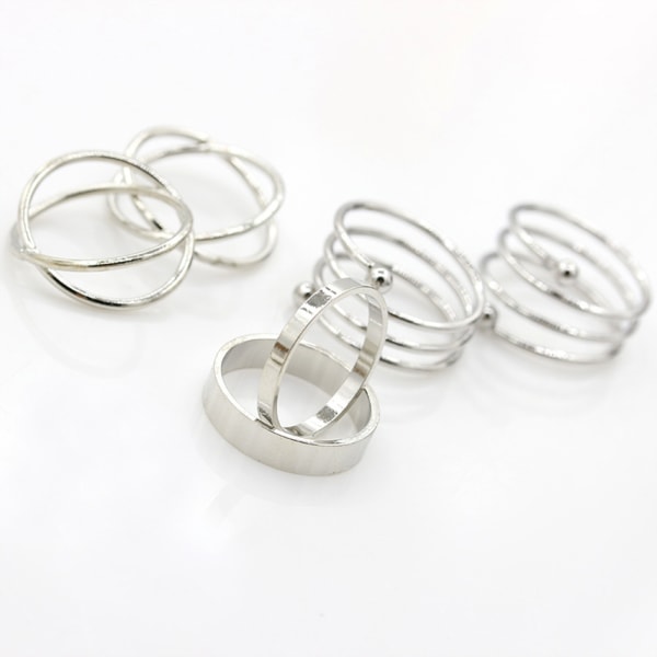 Motetilpasset kvinner jente metallringsett kvinnelige fingersmykker (sølv)
