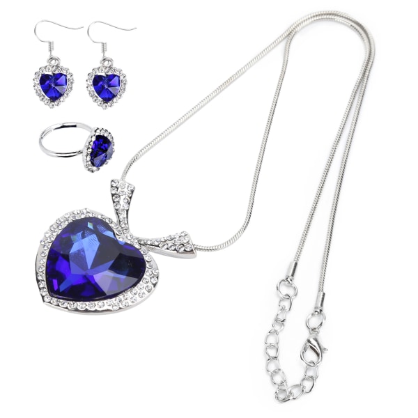 Lady smykker sæt krystal halskæde øreringe ring moderigtigt hjerte form vedhæng gave