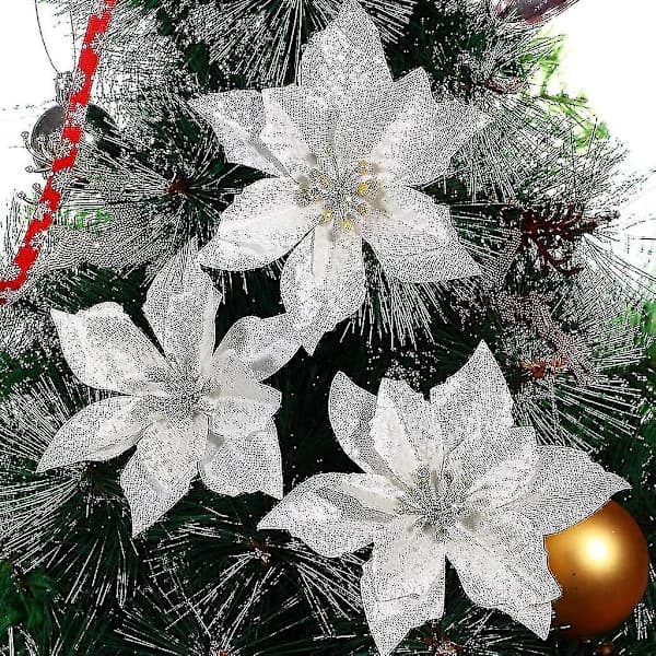 10-pack glittriga konstgjorda julgransblommor