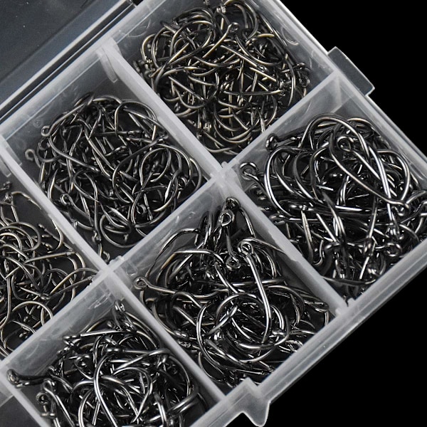 500-pack fiskekrokar i kolstål med hullspets för fiske i salt- och sötvatten, storlek 3-12, 10 storlekar med fackbox