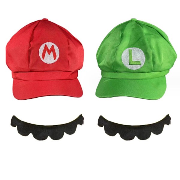 Mario Halloween-hattu, henkselit, 4 hanskaa, 14 viikset, 4 nappia Co