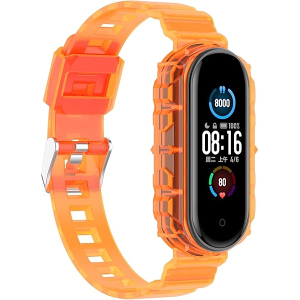 Älykellon ranneke Xiaomi Mi Band 7/6/5:lle, läpinäkyvä silikoniranneke, vaihtohihna Xiaomi-älykellolle Orange