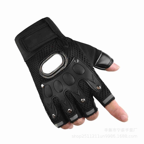 2 stk. halvfinger kørehandsker mesh stof håndledsbeskyttelse krog og løkke fastener motorcykel handsker