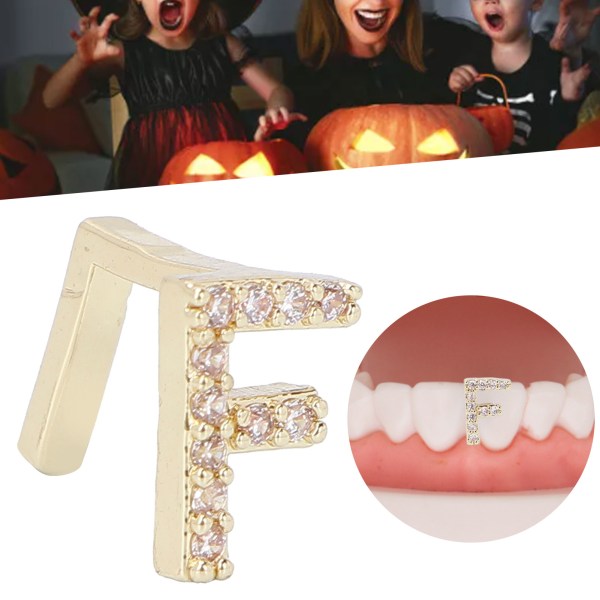 Engelsk bogstav F Halloween tandbøjle Udsøgt stilfuld festtænder dekoration Smykker Guld