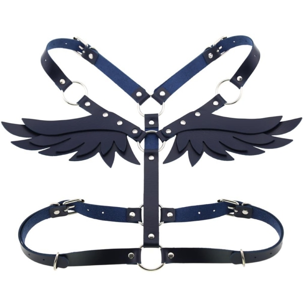 AngeL's Wing Dam Läderkorsett Dräkt med korsad rem Body BH Midjebälte Bondage (Mörkblå)