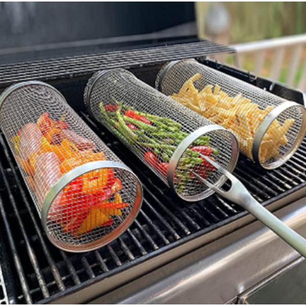 Rostfritt stål Mesh Cylinder BBQ Grillkorg