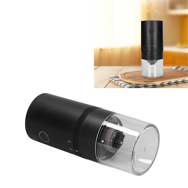Sladdlös Elektrisk Kaffebönsmalare USB-Laddning Bärbar Akryl Transparent Synlig för Hemkök Svart