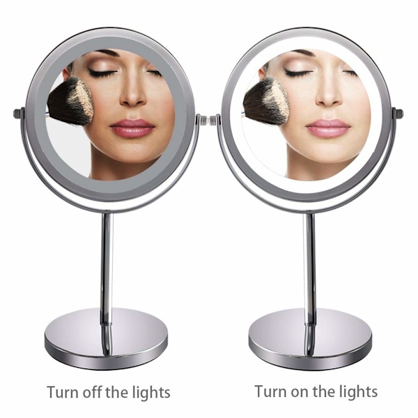 1X/10X Forstørrelses Makeup Spejl med Lys, 7 Tommer Dobbeltsidet Hvidt Dagslys LED Skyggefrit LED Toiletbordsspejl, Batteri og USB-kabel Drevet (Inkluderer 3