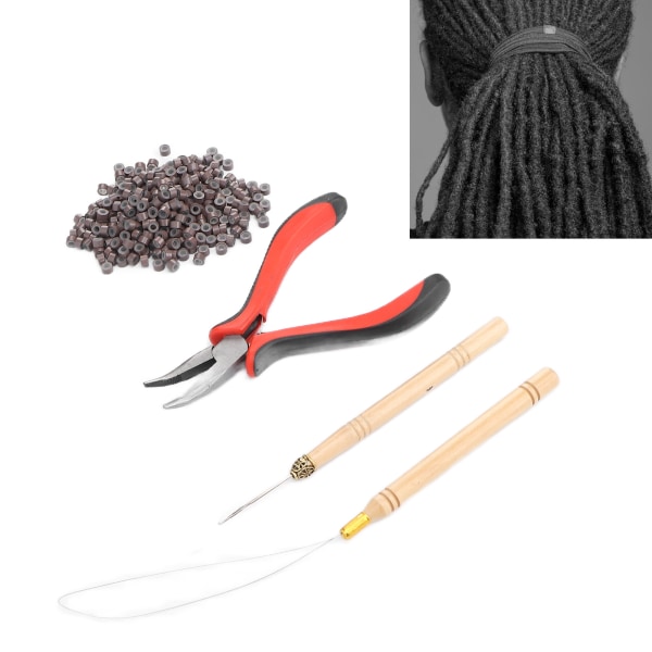Hårförlängningssats Tång Dragkrok Nålförlängningspärlor Set för att förlänga hår (3# Tång 2 Kroknål 500 Ringar)