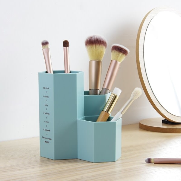 Bord Kosmetikhållare Sminkverktyg Förvaringslåda blå 11x12cm rosa