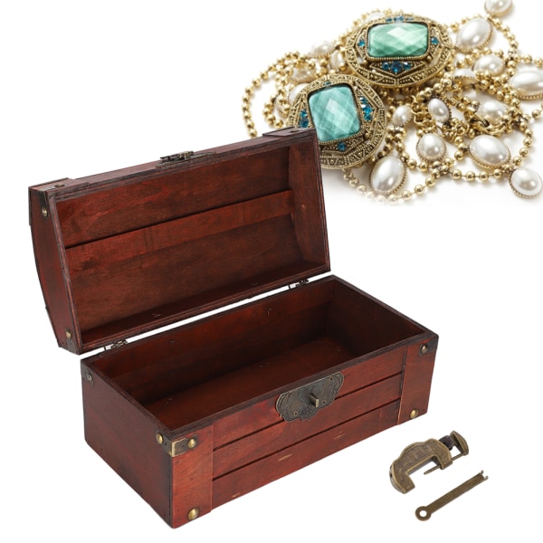 Trä smyckeskrin Vintage smycken förvaringsbox Organizer dekoration rekvisita med lås #1