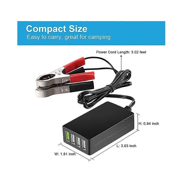 Bærbar DC Strømkompatibilitet med strømforsyning med batteriklemme, 12V/24V til 5V 4-Port USB Oplader Multi-Port Adapter Andre Smartphones-Xin（PA）