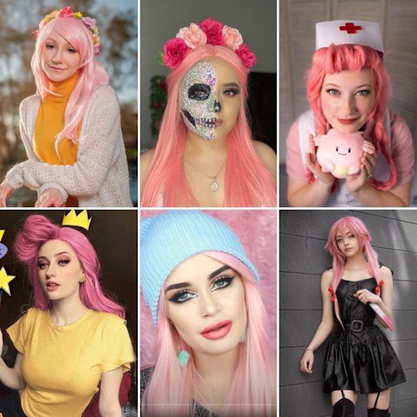 32 tum 80 cm långa rosa cosplayperuker för kvinnor rakt syntetiskt hår full peruk mittdel för fest