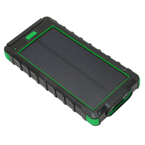 Bærbar solcellelader 20000mAh solenergibank med kompass og LED-lommelykt for utendørs svart grønn