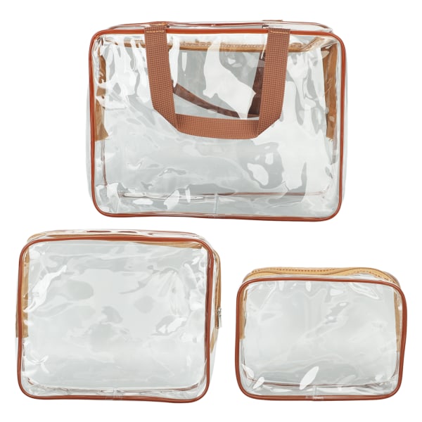 3 stykker klare rejsetasker Vandtætte bærbare gennemsigtige kosmetiske makeuptasker til frokost Fitness Svømning Opbevaring Brun