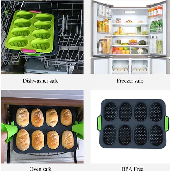 2 stk Mini Baguette Bakeformer, Perforerte Non-Stick Bakeformer