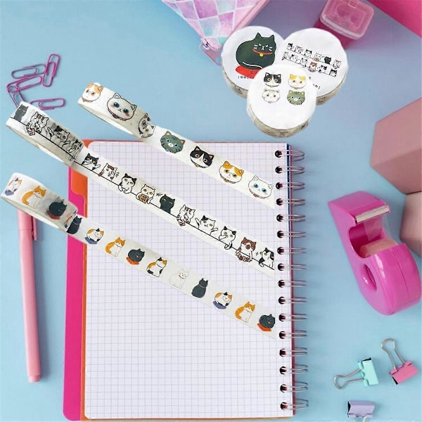 Katt Washi Tape Set - 15 mm Bred Washi Tape, Bred 4,8 m Lång/Rulle Söt Washi Tape, Scrapbook Material, Journaling Material.pa