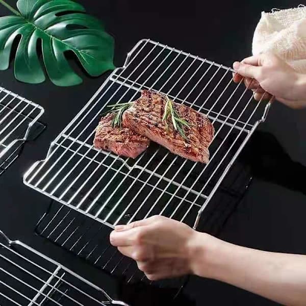 Grillrist i rustfrit stål, kølerist til grillning og madudtørring, rektangulær trådrist, 16 x 26 cm