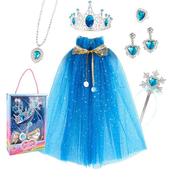 Girl Princess Dress Up Toy Light Cape Elastiska Smycken Halsband Crown Wand Princess Leksaker för lek Låtsas
