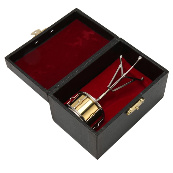 Miniature snaretrommemodel Dekorativ kobbermusikinstrumentpynt til dukkehus Bogreol Skrivebord Gyldent