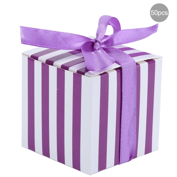 50 kpl Favor-lahjarasia Karkkirasiat Häät syntymäpäiväjuhlat Valmistujaisten Favor-lahjarasia (5,5 cm:n valkoinen purppuraraita, violetti nauha)