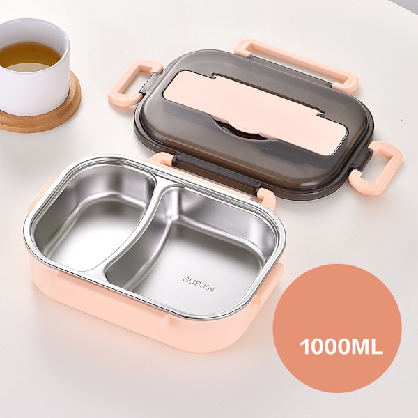 Bentoboxar för studenter rostfritt stål foder dubbellager lunchlåda med lock lunchbehållare för barn vuxen Small 2 Grid Blue