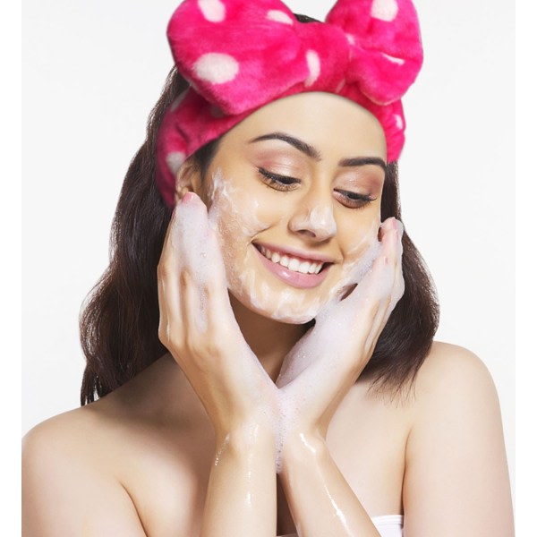 Kosmetika hårbånd for å vaske ansiktsdusch Spa pannband Justerbart elastisk hårbånd med rosett (Ljusblått/Roseo)